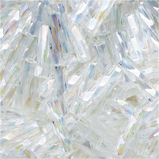 Toho Glass, Twisted Bugle Beads Size #3 9x2mm, Transparent Rainbow Crystal (10 Grams)