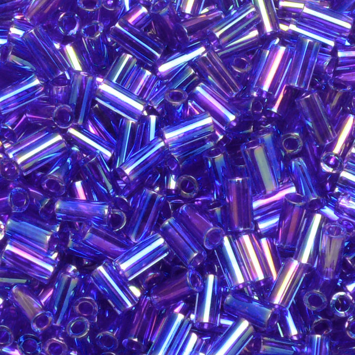 Miyuki Bugle Tube Beads, Cylinder Size #1 3x1.5mm, Cobalt Lined Sapphire AB (19.5 Grams)