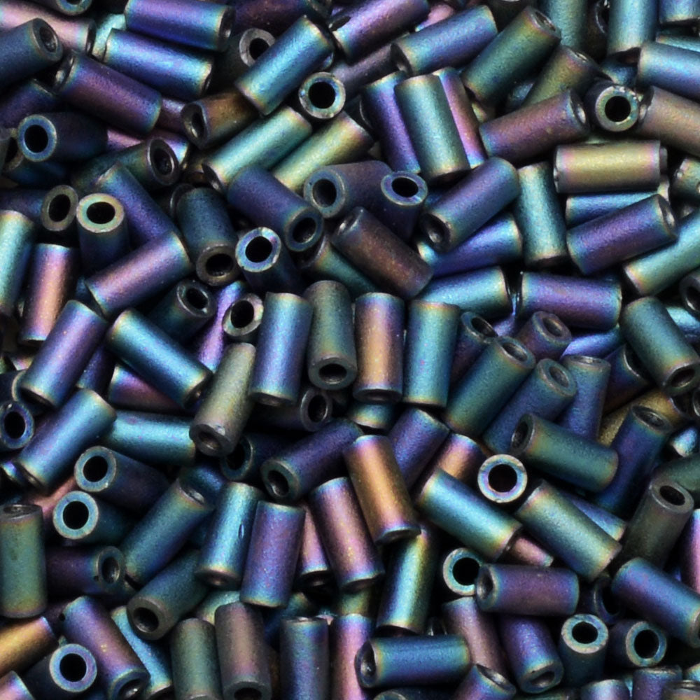 Miyuki Bugle Tube Beads, Cylinder Size #1 3x1.5mm, Black AB (19.5 Grams)