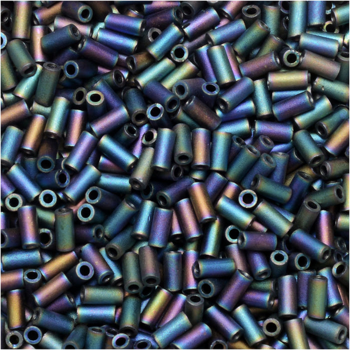 Miyuki Bugle Tube Beads, Cylinder Size #1 3x1.5mm, Black AB (19.5 Grams)