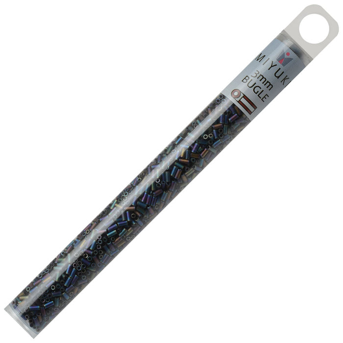 Miyuki Bugle Tube Beads, Cylinder Size #1 3x1.5mm, Black AB (19.5 Grams)