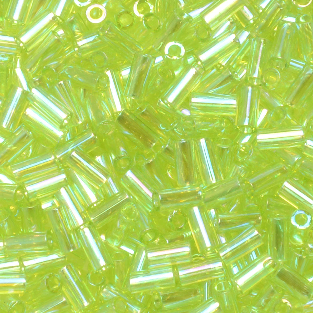Miyuki Bugle Tube Beads, Cylinder Size #1 3x1.5mm, Chartreuse AB (19.5 Grams)