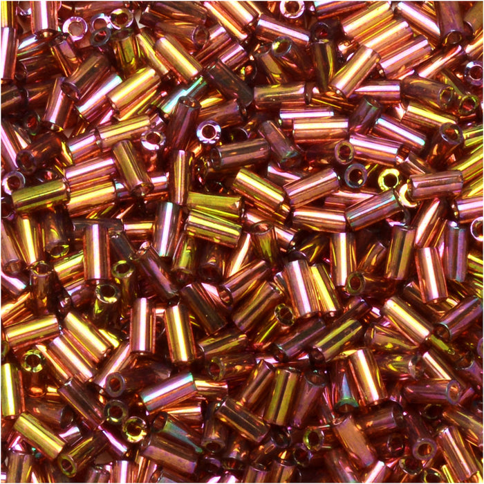 Miyuki Bugle Tube Beads, Cylinder Size #1 3x1.5mm, Dark Topaz Rainbow Gold Luster (19.5 Grams)