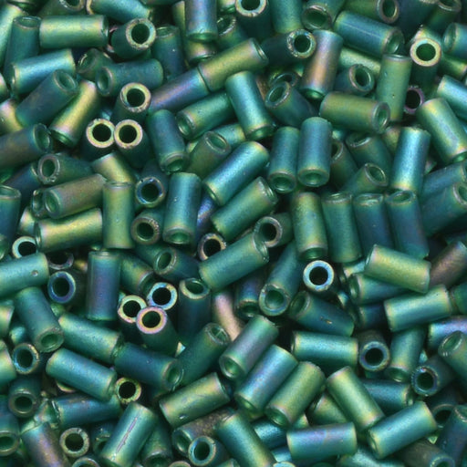 Miyuki Bugle Tube Beads, Cylinder Size #1 3x1.5mm, Emerald AB (19.5 Grams)