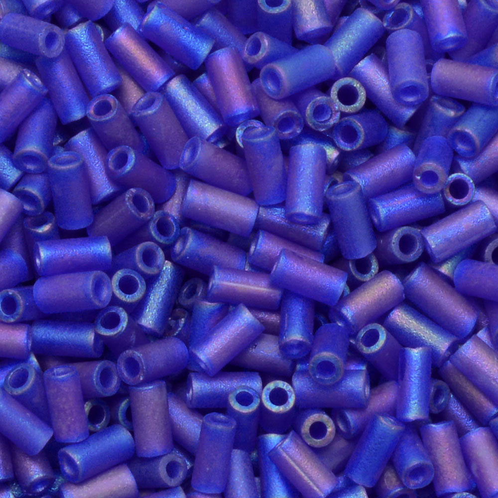 Miyuki Bugle Tube Beads, Cylinder Size #1 3x1.5mm, Matte Cobalt AB (19.5 Grams)