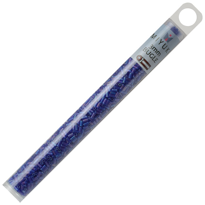 Miyuki Bugle Tube Beads, Cylinder Size #1 3x1.5mm, Matte Cobalt AB (19.5 Grams)