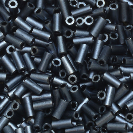 Miyuki Bugle Tube Beads, Cylinder Size #1 3x1.5mm, Matte Gunmetal (19.5 Grams)
