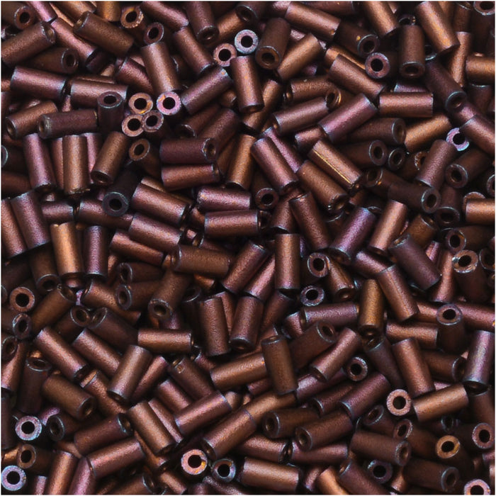 Miyuki Bugle Tube Beads, Cylinder Size #1 3x1.5mm, Matte Metallic Dark Raspberry (19.5 Grams)