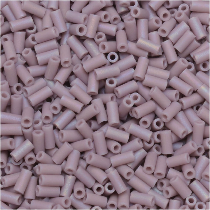 Miyuki Bugle Tube Beads, Cylinder Size #1 3x1.5mm, Matte Opaque Mauve AB (19.5 Grams)