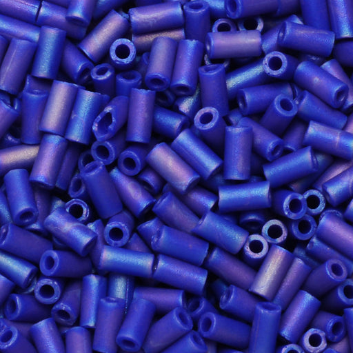 Miyuki Bugle Tube Beads, Cylinder Size #1 3x1.5mm, Opaque Cobalt AB (19.5 Grams)