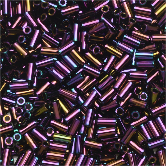 Miyuki Bugle Tube Beads, Cylinder Size #1 3x1.5mm, Purple Iris (19.5 Grams)