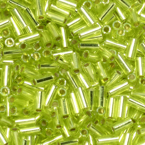 Miyuki Bugle Tube Beads, Cylinder Size #1 3x1.5mm, Silver Lined Chartreuse (19.5 Grams)