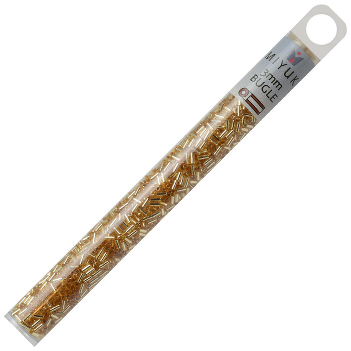 Miyuki Bugle Tube Beads, Cylinder Size #1 3x1.5mm, Silver Lined Gold (19.5 Grams)