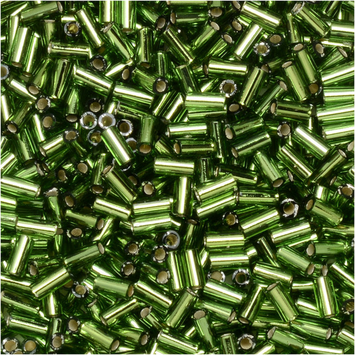 Miyuki Bugle Tube Beads, Cylinder Size #1 3x1.5mm, Silver Lined Olivine (19.5 Grams)