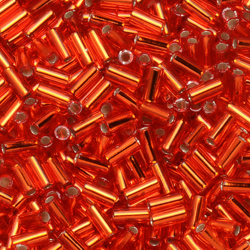 Miyuki Bugle Tube Beads, Cylinder Size #1 3x1.5mm, Silver Lined Red (19.5 Grams)
