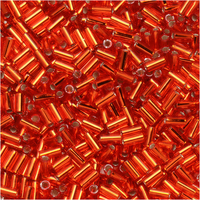 Miyuki Bugle Tube Beads, Cylinder Size #1 3x1.5mm, Silver Lined Red (19.5 Grams)