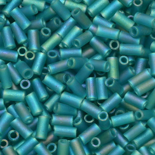 Miyuki Bugle Tube Beads, Cylinder Size #1 3x1.5mm, Transparent Teal AB (19.5 Grams)