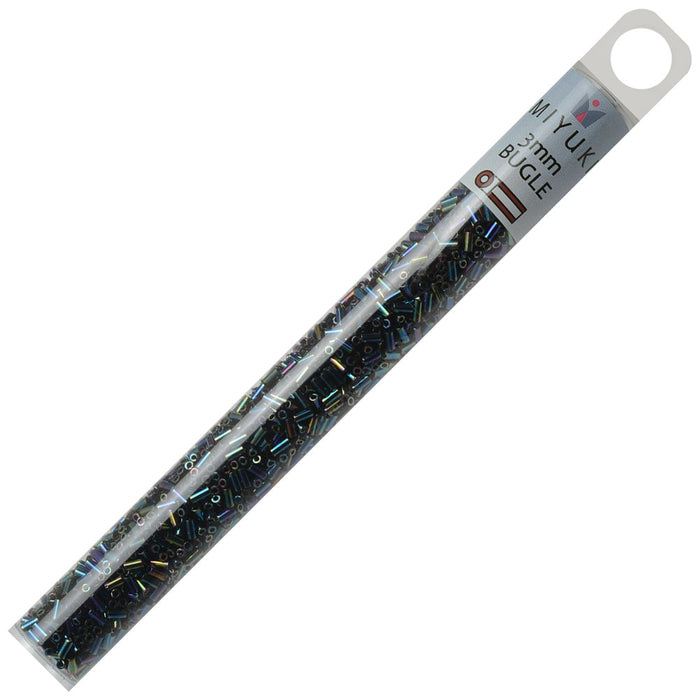 Miyuki Bugle Tube Beads, Cylinder Size #1 3x1.5mm, Variegated Blur Iris (19.5 Grams)