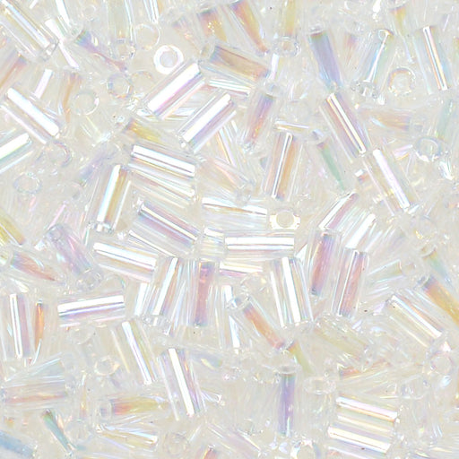 Miyuki Bugle Tube Beads, Cylinder Size #1 3x1.5mm, Crystal Clear AB (19.5 Grams)