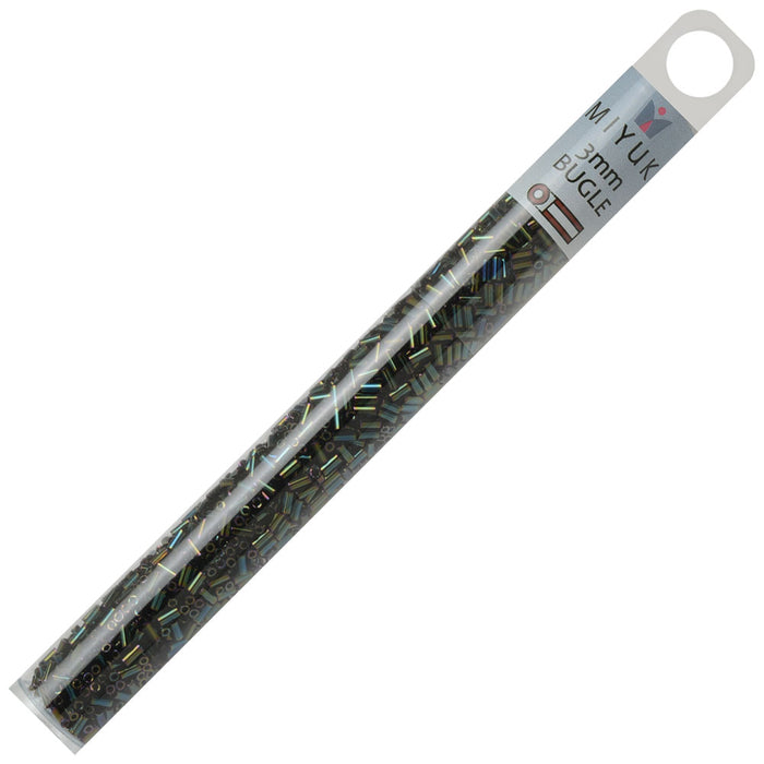 Miyuki Bugle Tube Beads, Cylinder Size #1 3x1.5mm, Green Iris (19.5 Grams)