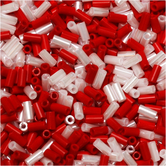 Miyuki Bugle Tube Beads, Cylinder Size #1 3x1.5mm, Strawberry Mix (19.5 Grams)