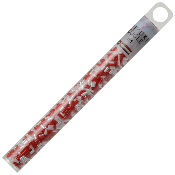 Miyuki Bugle Tube Beads, Cylinder Size #1 3x1.5mm, Strawberry Mix (19.5 Grams)