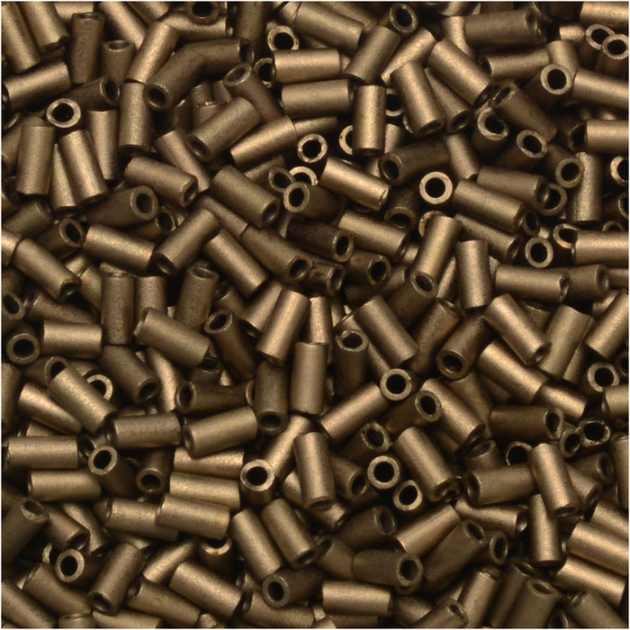 Miyuki Bugle Tube Beads, Cylinder Size #1 3x1.5mm, Matte Metallic Dark Bronze (19.5 Grams)