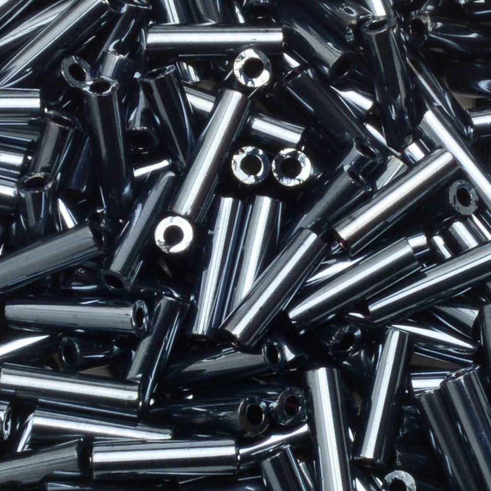 Miyuki Bugle Tube Beads, Cylinder Size #2 6x1.5mm, Gunmetal (17 Grams)