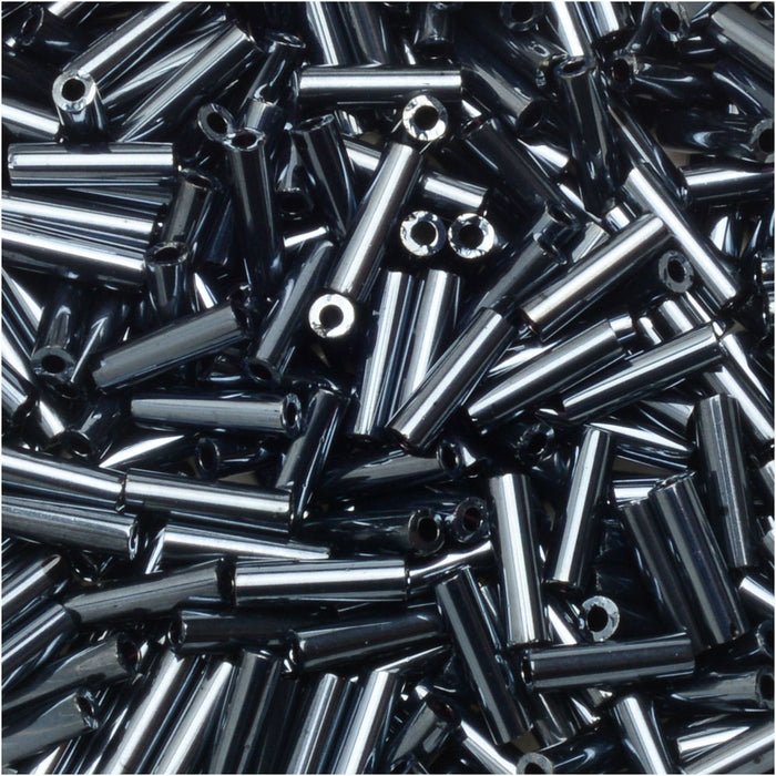 Miyuki Bugle Tube Beads, Cylinder Size #2 6x1.5mm, Gunmetal (17 Grams)