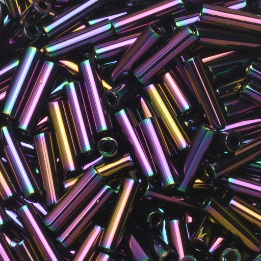 Miyuki Bugle Tube Beads, Cylinder Size #2 6x1.5mm, Purple Iris (17 Grams)