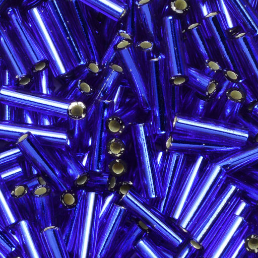 Miyuki Bugle Tube Beads, Cylinder Size #2 6x1.5mm, Silver Lined Dark Sapphire (17 Grams)