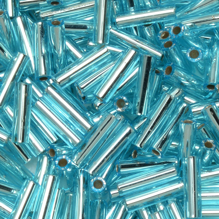 Miyuki Bugle Tube Beads, Cylinder Size #2 6x1.5mm, Silver Lined Light Blue (17 Grams)
