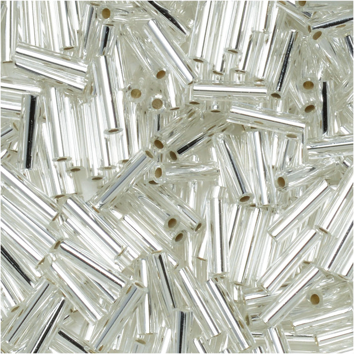 Miyuki Bugle Tube Beads, Cylinder Size #2 6x1.5mm, Silver Lined Silver (17 Grams)