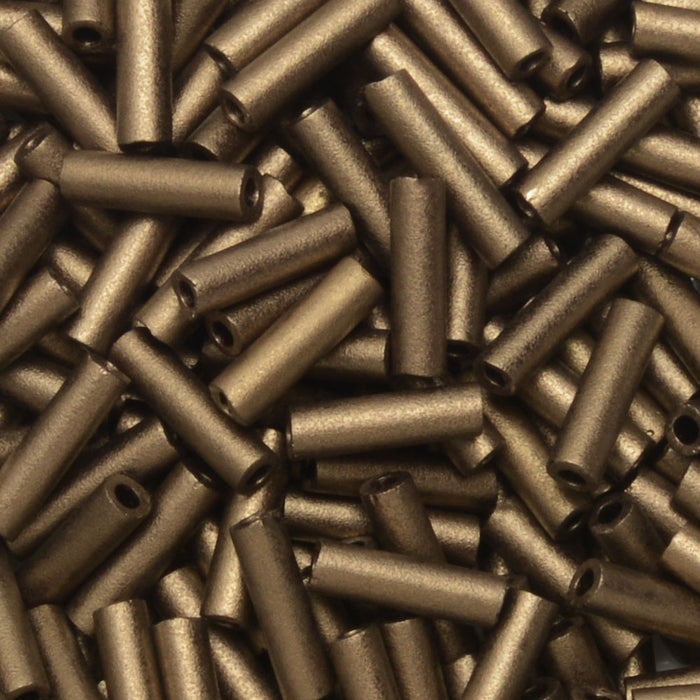 Miyuki Bugle Tube Beads, Cylinder Size #2 6x1.5mm, Matte Metallic Dark Bronze (17 Grams)
