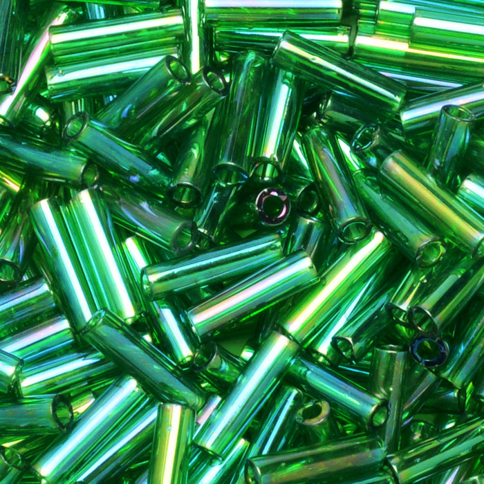 Miyuki Bugle Tube Beads, Cylinder Size #2 6x1.5mm, Transparent Green AB (17 Grams)