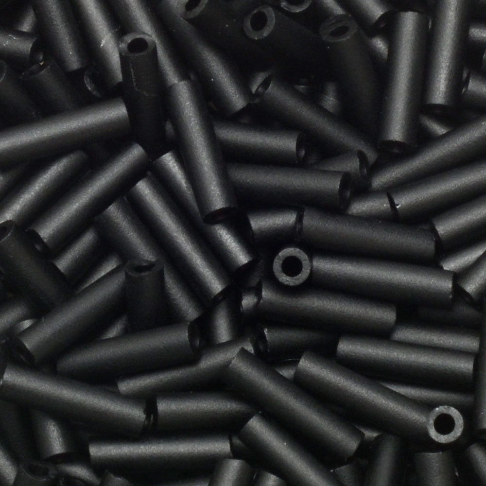 Miyuki Bugle Tube Beads, Cylinder Size #2 6x1.5mm, Matte Black (17 Grams)