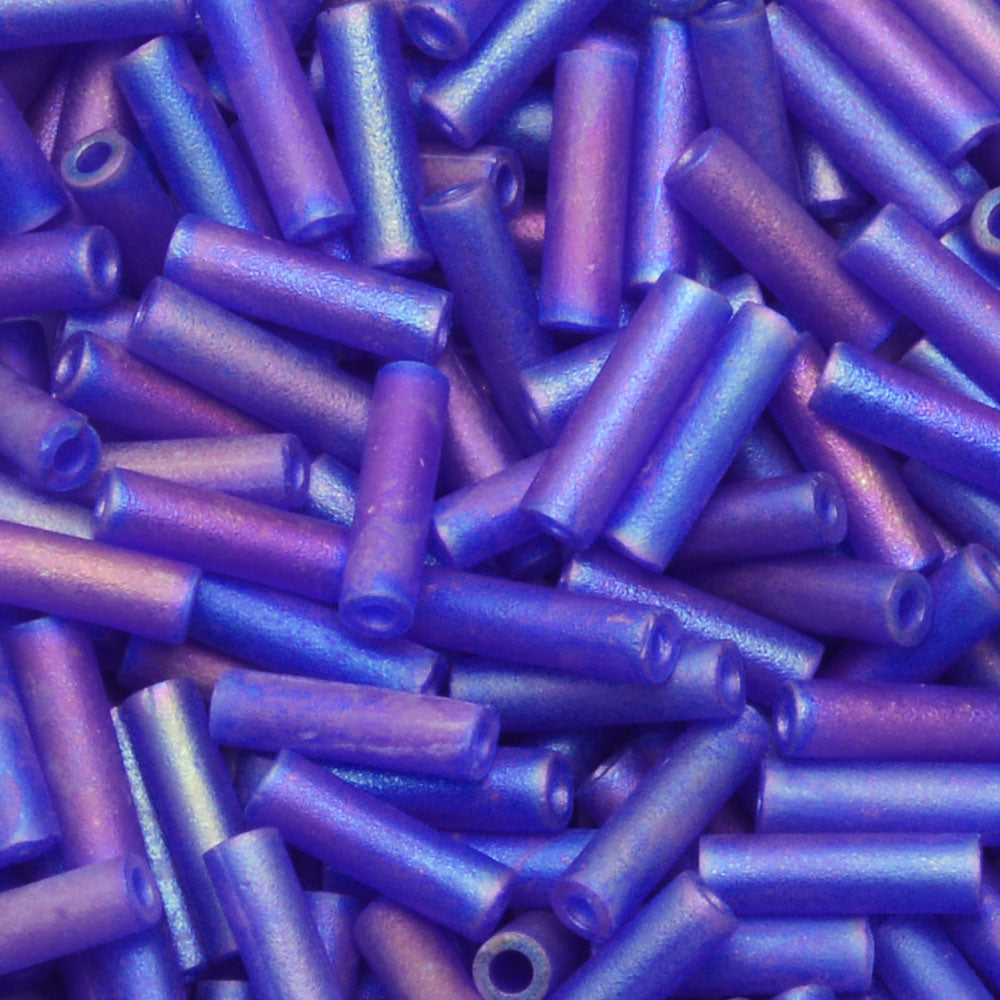 Miyuki Bugle Tube Beads, Cylinder Size #2 6x1.5mm, Matte Cobalt AB (17 Grams)