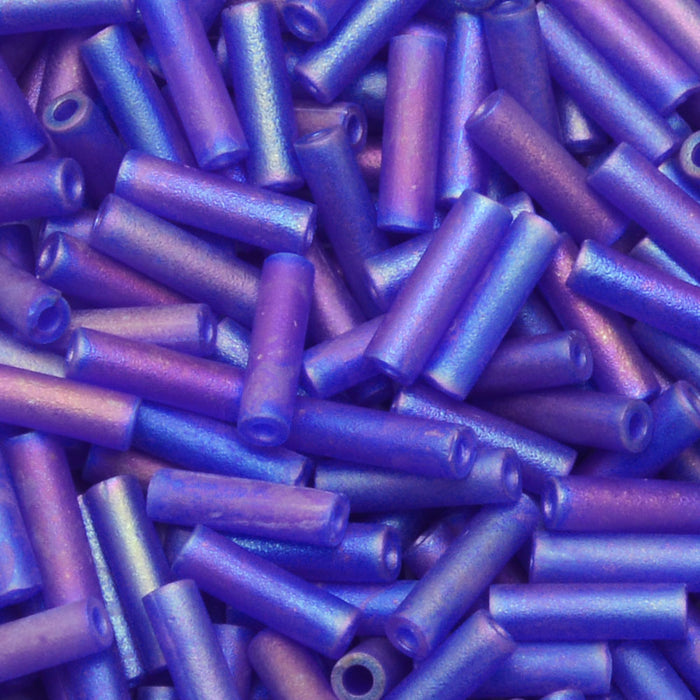 Miyuki Bugle Tube Beads, Cylinder Size #2 6x1.5mm, Matte Cobalt AB (17 Grams)