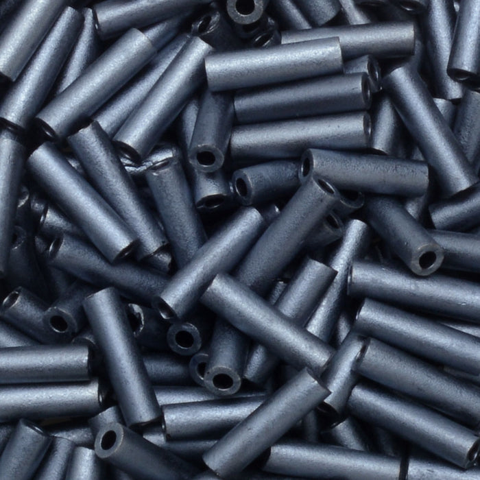 Miyuki Bugle Tube Beads, Cylinder Size #2 6x1.5mm, Matte Gunmetal (17 Grams)