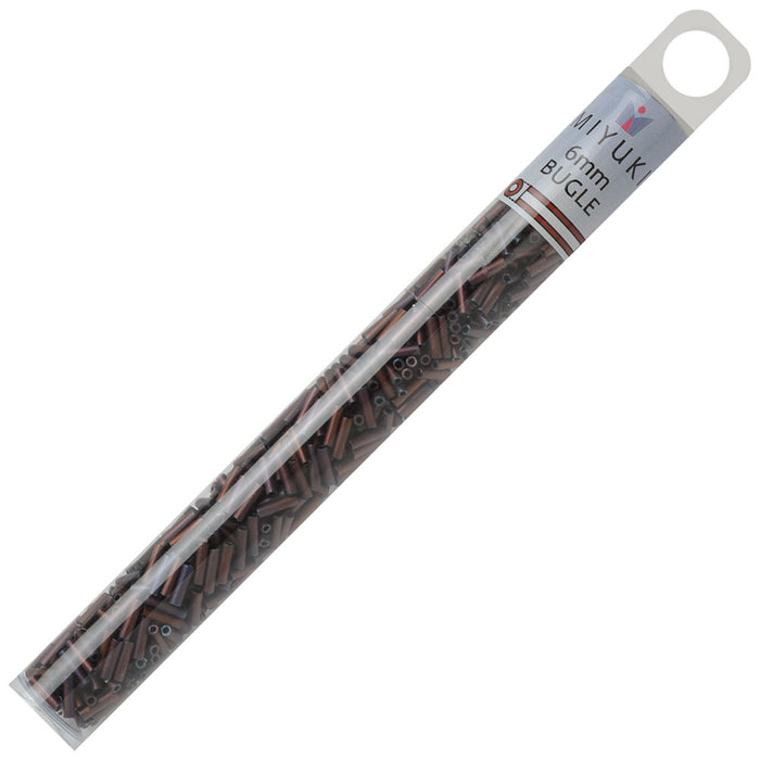 Miyuki Bugle Tube Beads, Cylinder Size #2 6x1.5mm, Matte Metallic Dark Raspberry (17 Grams)