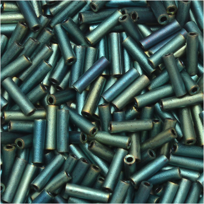 Miyuki Bugle Tube Beads, Cylinder Size #2 6x1.5mm, Matte Metallic Patina Iris (17 Grams)