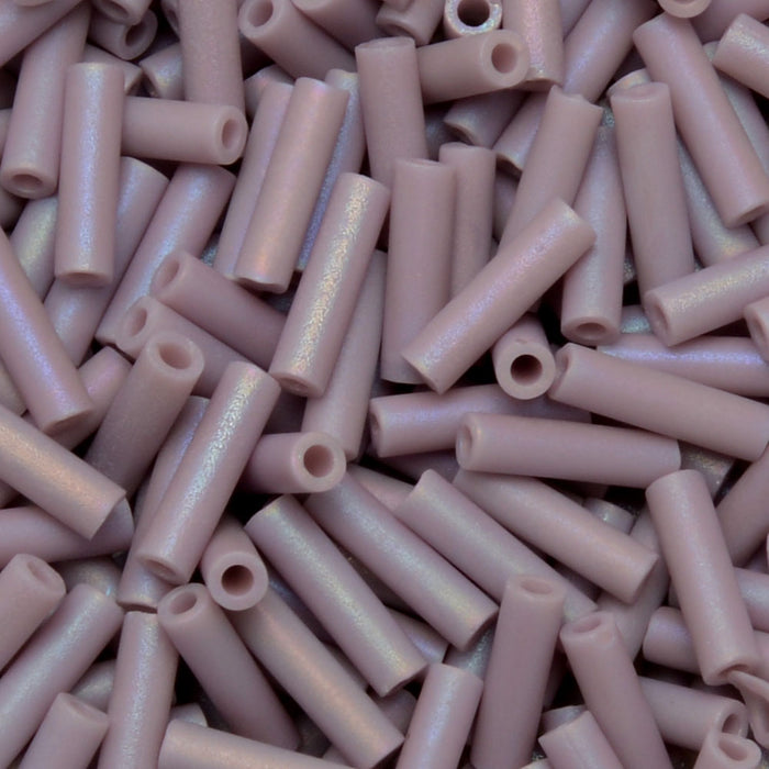 Miyuki Bugle Tube Beads, Cylinder Size #2 6x1.5mm, Matte Opaque Mauve AB (17 Grams)