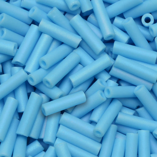 Miyuki Bugle Tube Beads, Cylinder Size #2 6x1.5mm, Matte Opaque Turquoise AB (17 Grams)