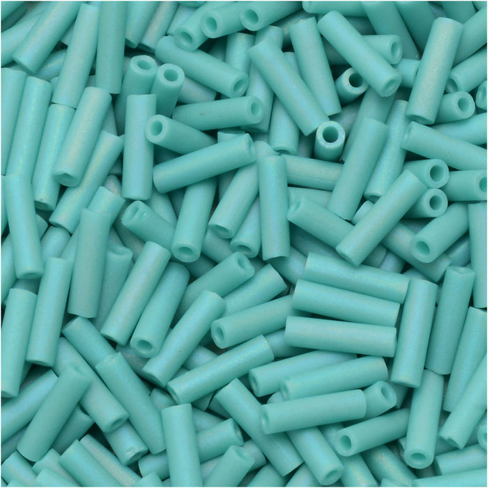 Miyuki Bugle Tube Beads, Cylinder Size #2 6x1.5mm, Matte Opaque Turquoise (17 Grams)