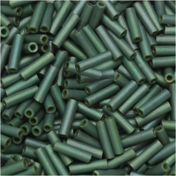 Miyuki Bugle Tube Beads, Cylinder Size #2 6x1.5mm, Matte Sage Green (17 Grams)