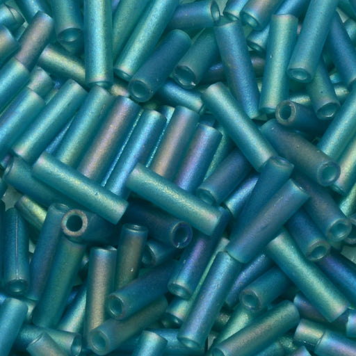 Miyuki Bugle Tube Beads, Cylinder Size #2 6x1.5mm, Matte Transparent Teal AB (17 Grams)