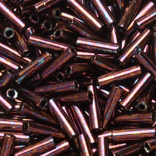 Miyuki Bugle Tube Beads, Cylinder Size #2 6x1.5mm, Metallic Dark Raspberry (17 Grams)