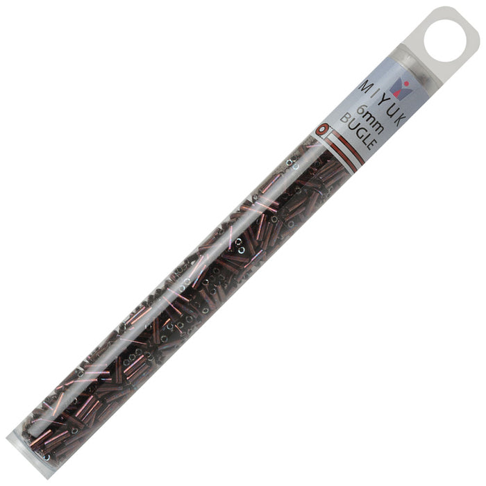 Miyuki Bugle Tube Beads, Cylinder Size #2 6x1.5mm, Metallic Dark Raspberry (17 Grams)