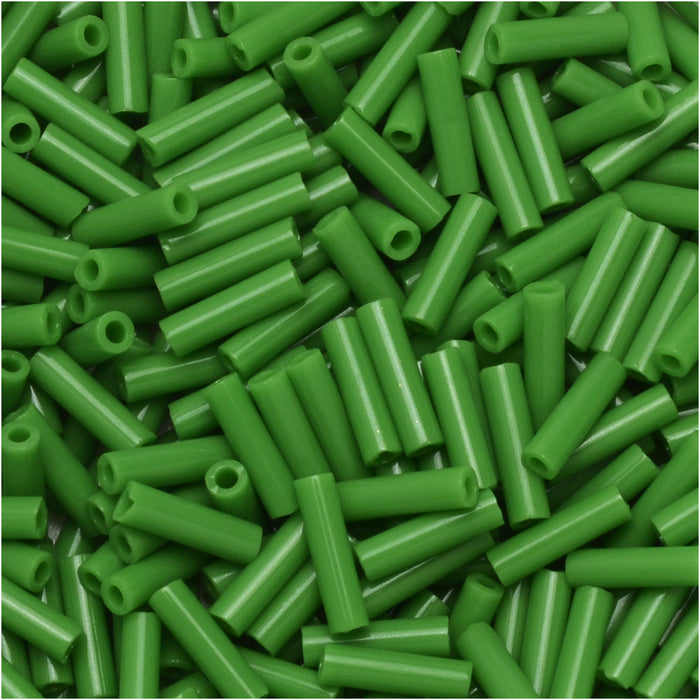 Miyuki Bugle Tube Beads, Cylinder Size #2 6x1.5mm, Opaque Green (17 Grams)