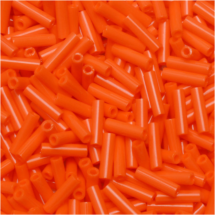 Miyuki Bugle Tube Beads, Cylinder Size #2 6x1.5mm, Opaque Orange (17 Grams)